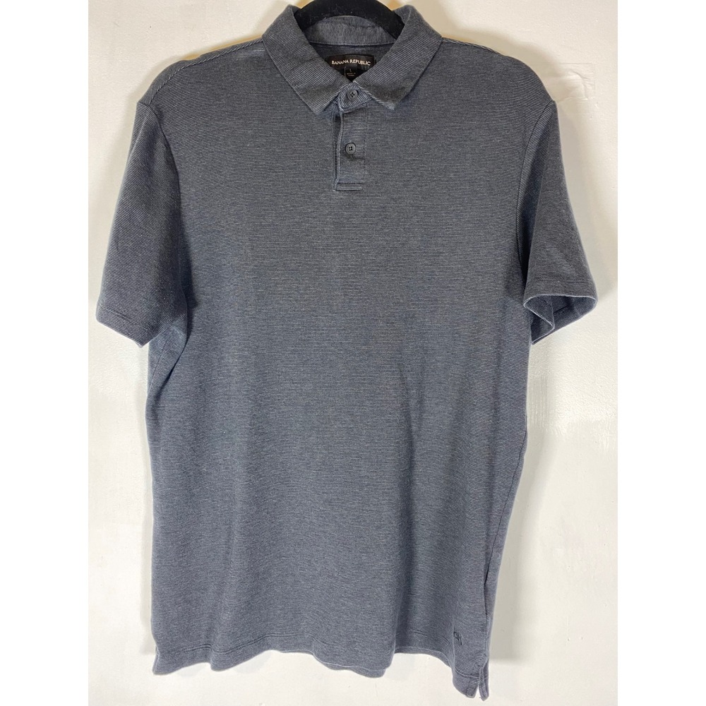 Banana Republic Gray Black Cotton Polo Shirt Short Sleeve Casual L Preppy